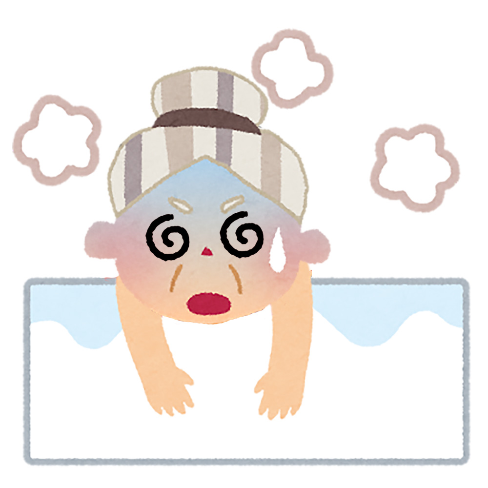 80代のおばあちゃんの死亡例では、
入浴して20分後くらいに様子を見に行くと浴槽内で意識がなかった